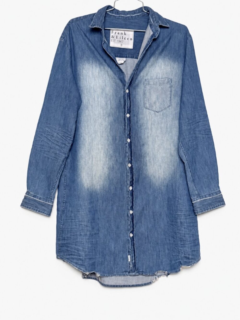 Frank & Eileen Mary Distressed Vintage Wash Denim Shirt Dress Small S